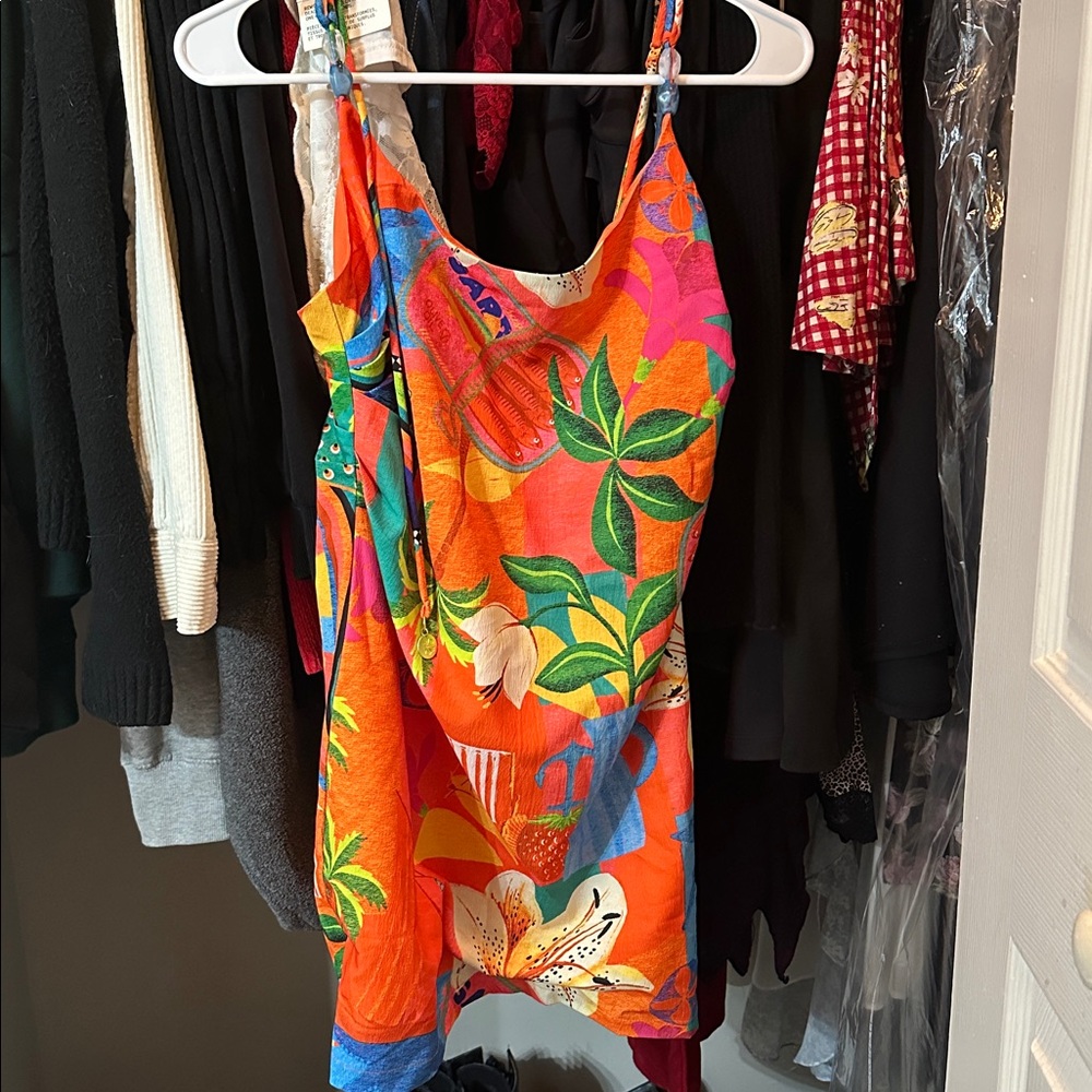 Kulani Kinis Vibrant Tropical Dress - Orange, Green, Blue